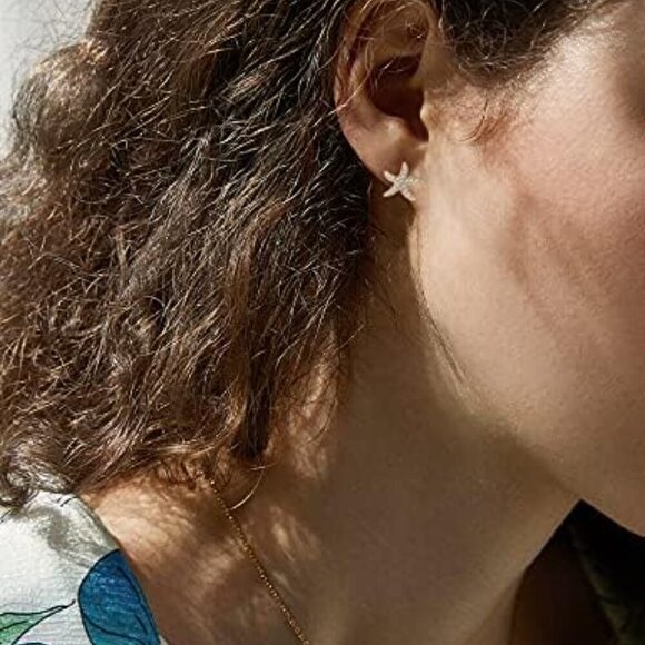 Starfish Stud Earrings for Women - CZ Paved Starfish Stud Earrings - Charm Starf - Picture 3 of 4